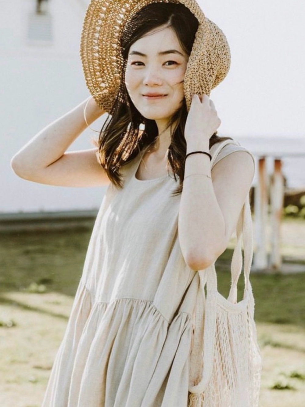 Son de Flor smock dress in natural linen